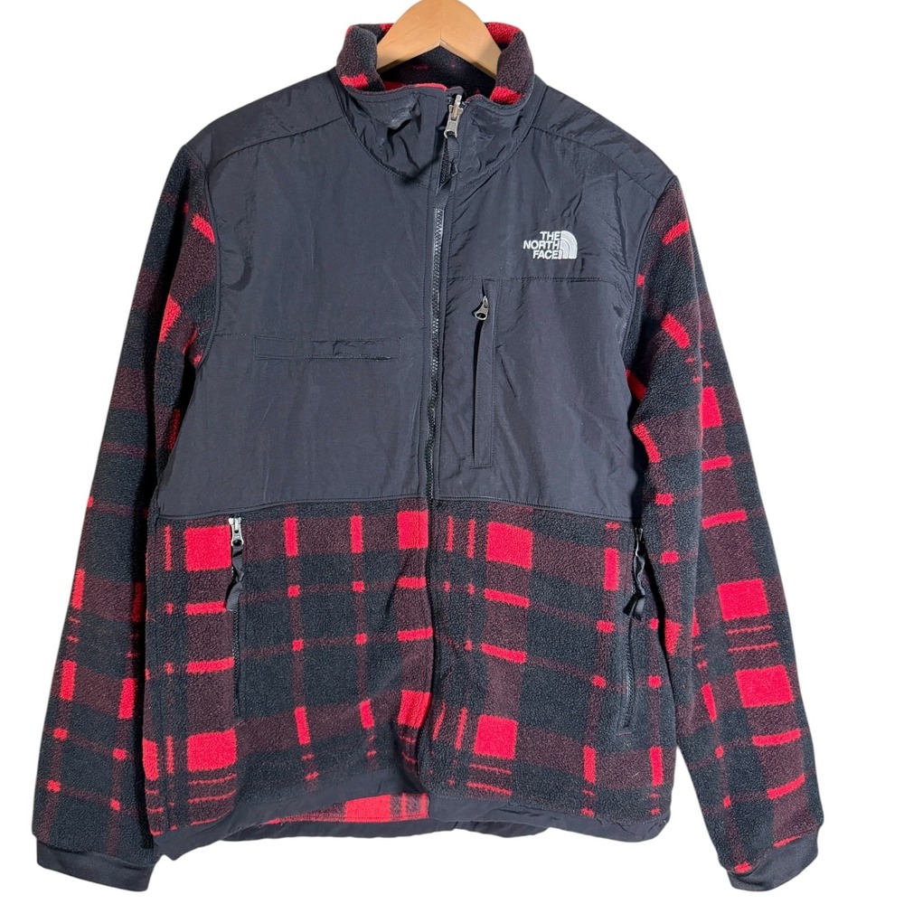 The North Face Men's Denali 2 Fleece Full Zip Jacket Buffalo Plaid Red Black LG